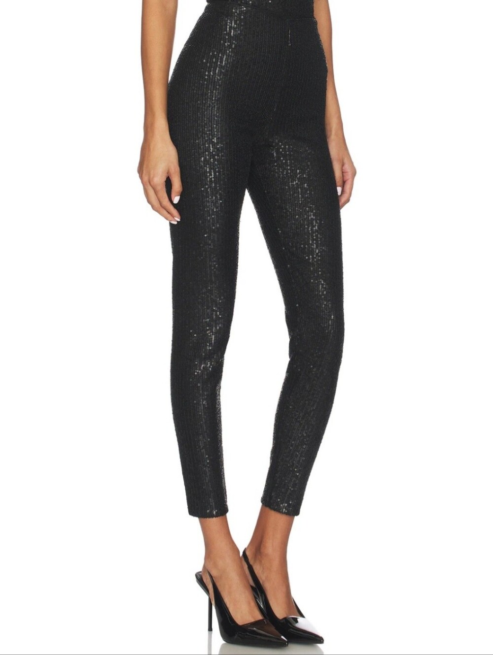 NORMA KAMALI Slim Stretch Cropped Black Sequin Pants NWT In Original Bag
